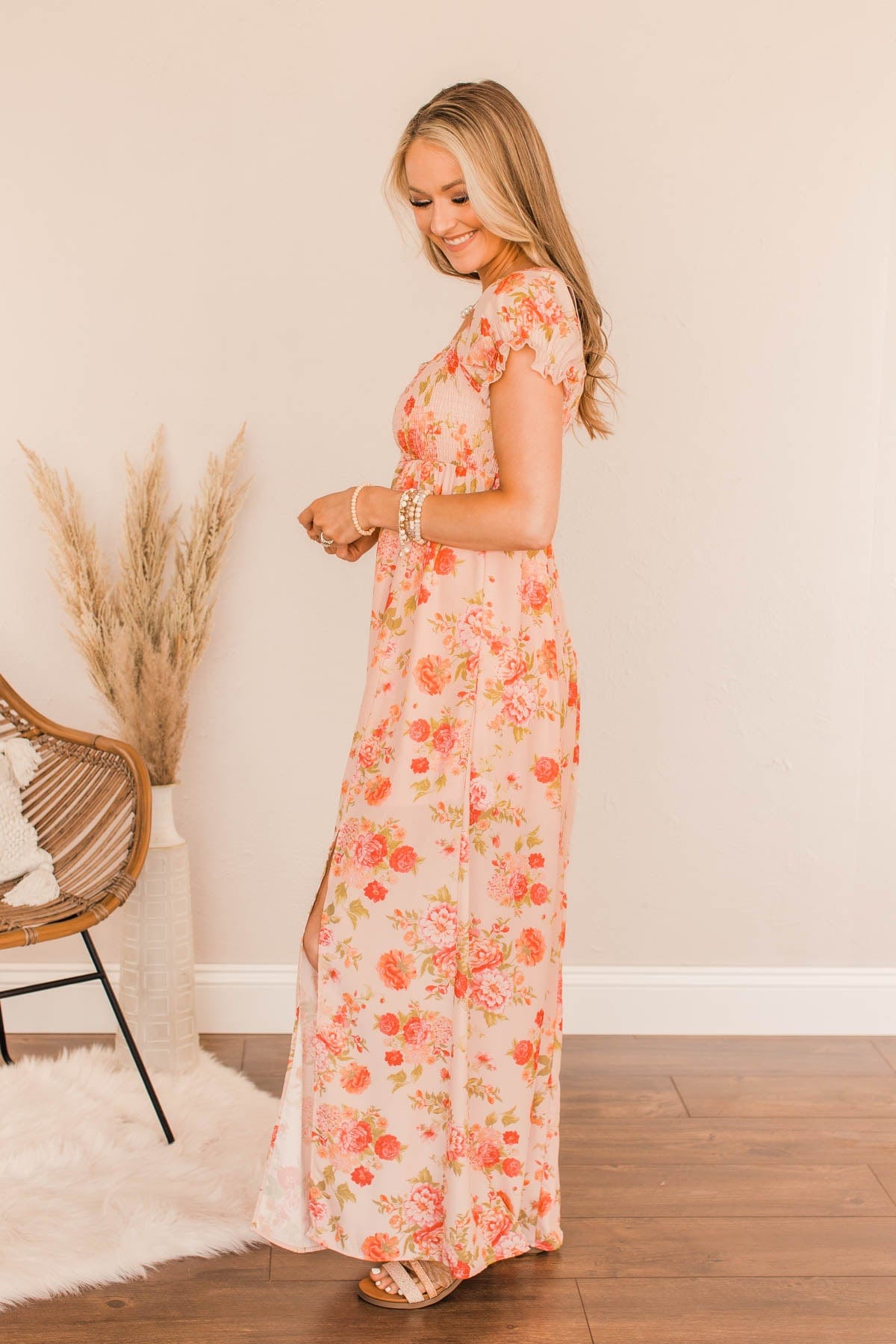 Have Confidence In Me Floral Maxi Dress- Peach Have Confidence In Me Floral Maxi Dress- Peach