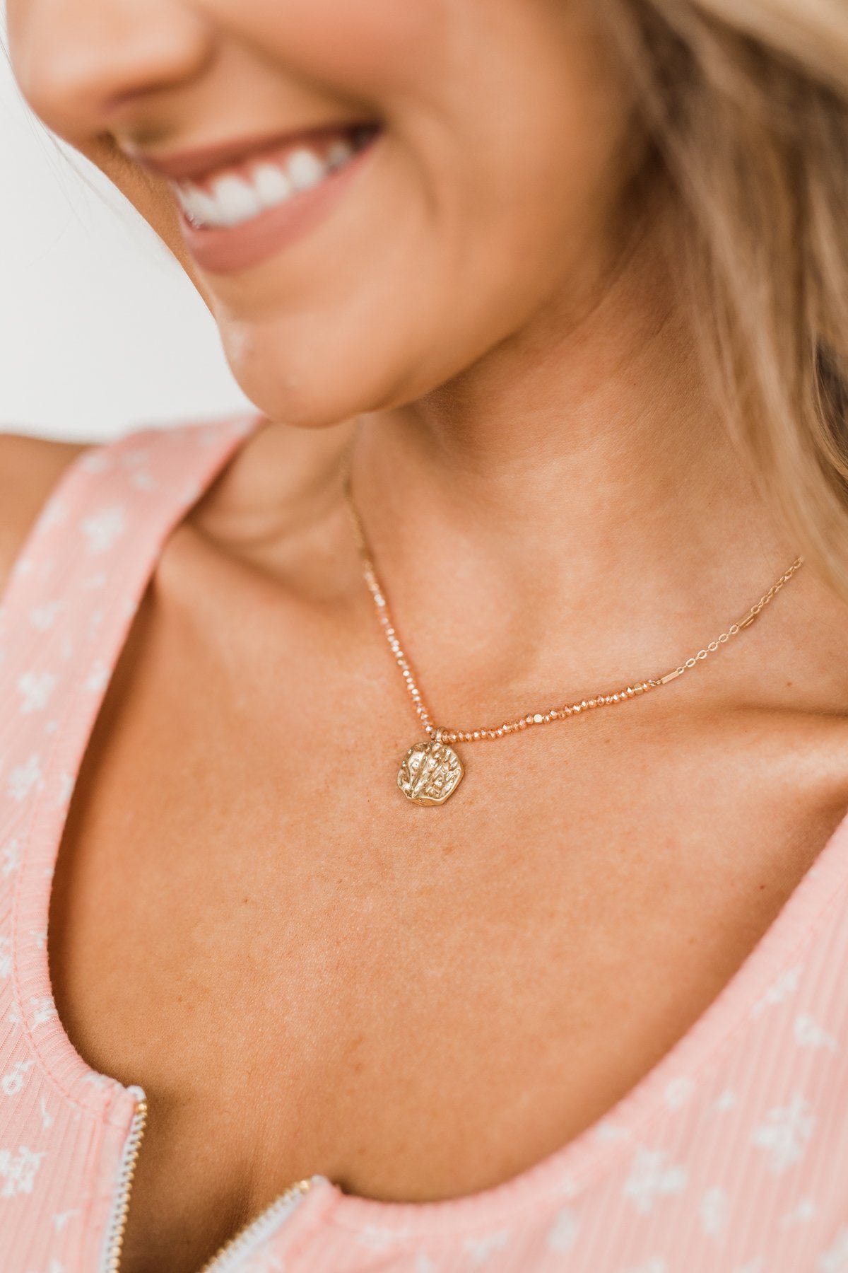 Heavenly Mornings Textured Pendant Necklace- Gold