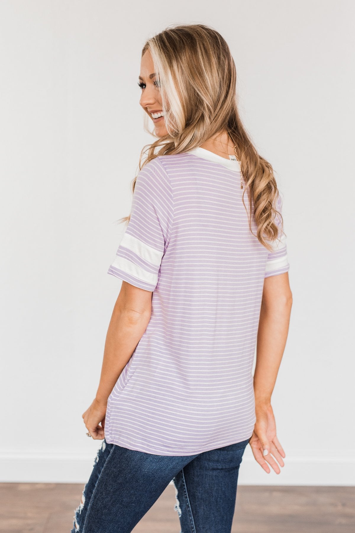 Looking Lovely Varsity Stripe Top- Lilac