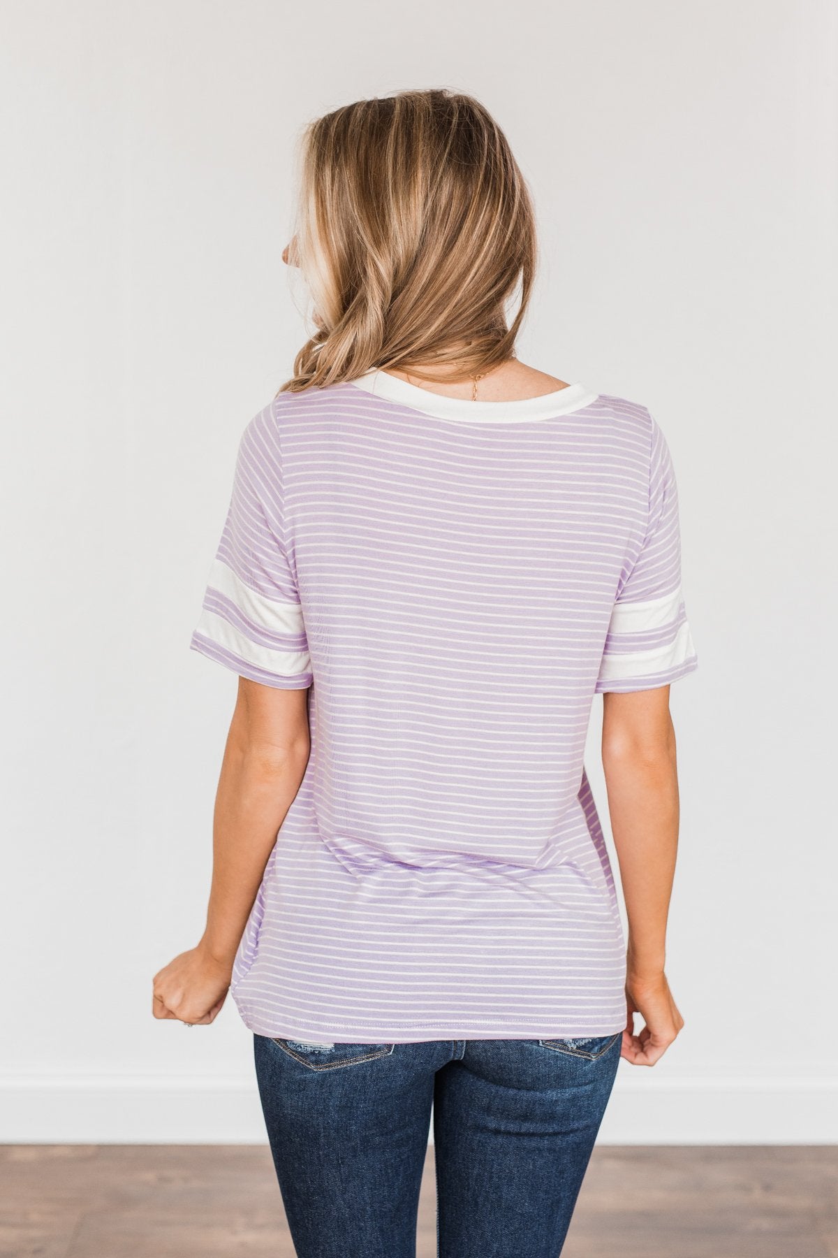Looking Lovely Varsity Stripe Top- Lilac