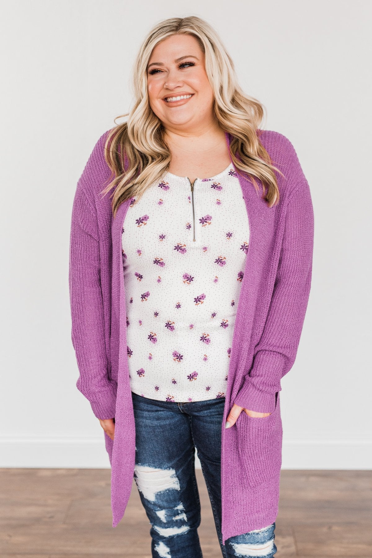 Time For An Adventure Knit Cardigan- Dark Orchid