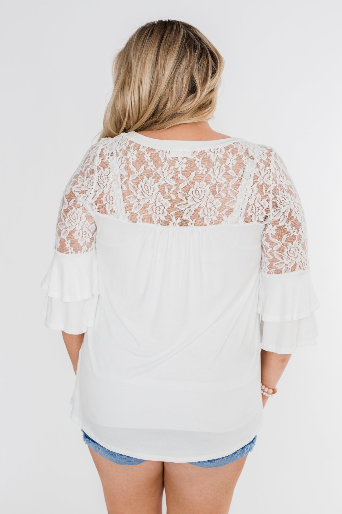 Right Beside Me Lace & Ruffles Top- Ivory