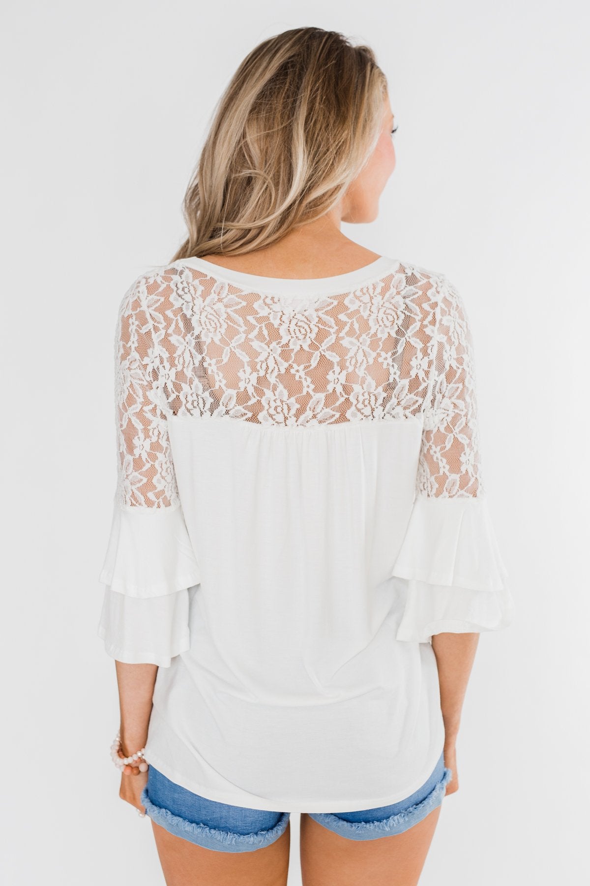 Right Beside Me Lace & Ruffles Top- Ivory