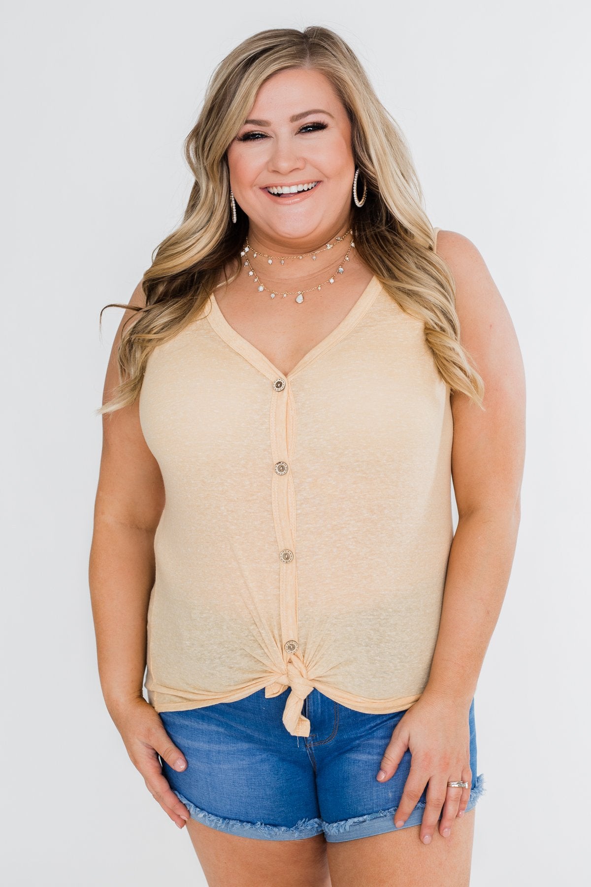 Everyday Button Tie Tank Top- Dusty Yellow