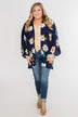 Botanical Floral Kimono- Navy