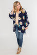 Botanical Floral Kimono- Navy