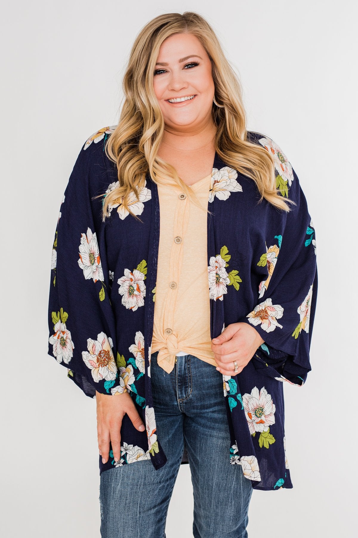 Botanical Floral Kimono- Navy