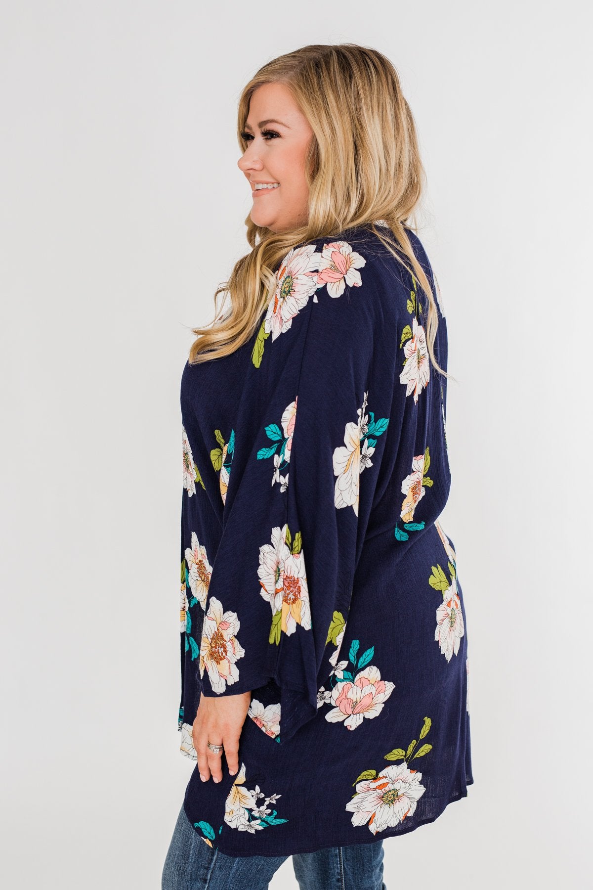 Botanical Floral Kimono- Navy