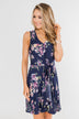 Twirl This Way Floral Tie Dress- Navy