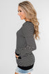 So Much In Common Striped Pocket Top- Black