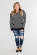 So Much In Common Striped Pocket Top- Black