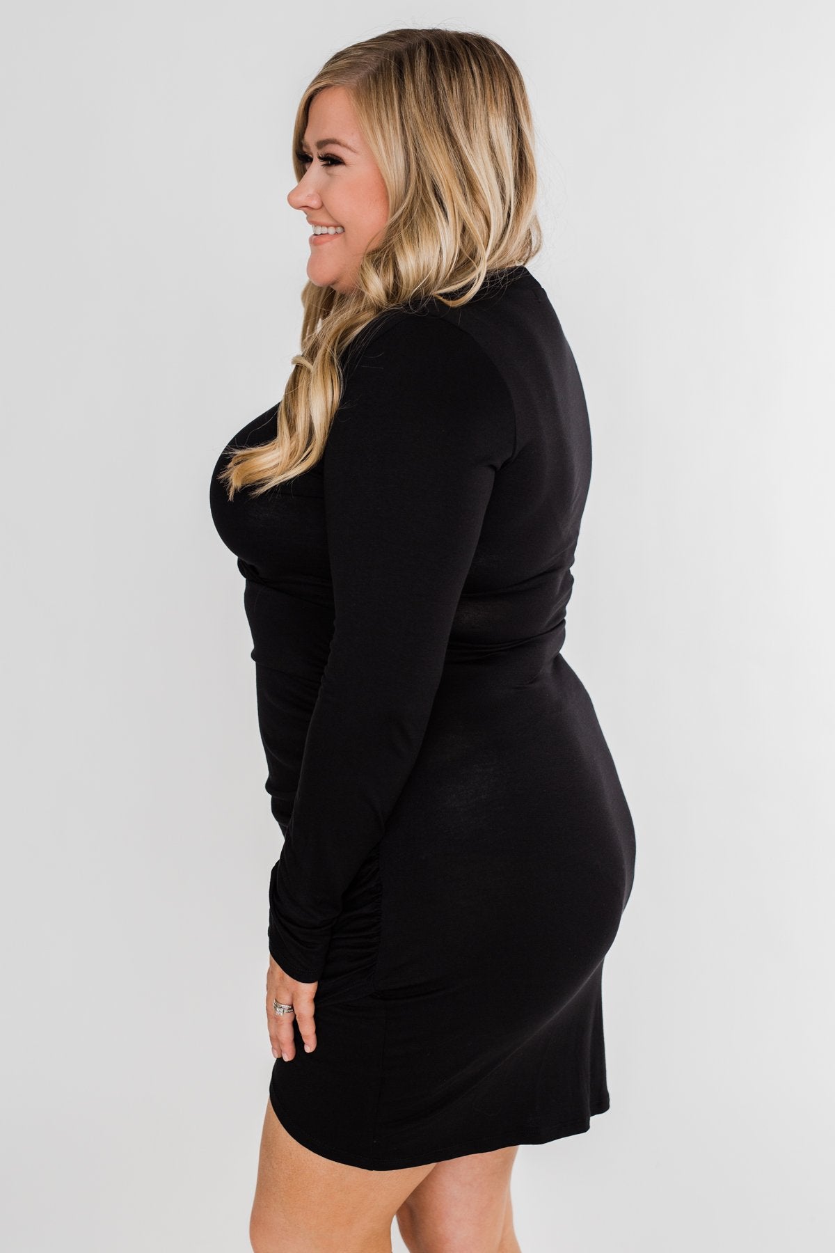 Truly Elegant Long Sleeve Fitted Dress- Black