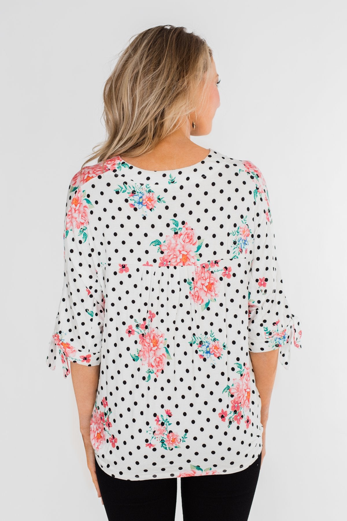Show You Off Polka Dot & Floral Top- Ivory