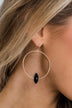 Dangle Hoop & Black Stone Earrings- Gold
