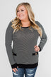 So Much In Common Striped Pocket Top- Black