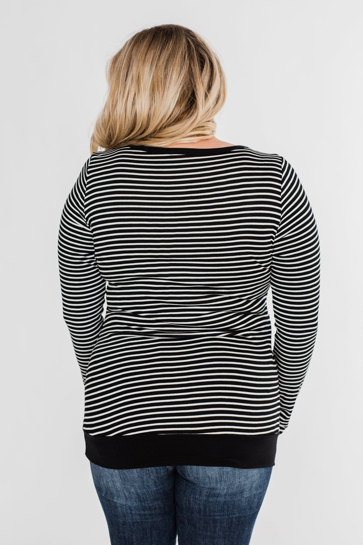 So Much In Common Striped Pocket Top- Black
