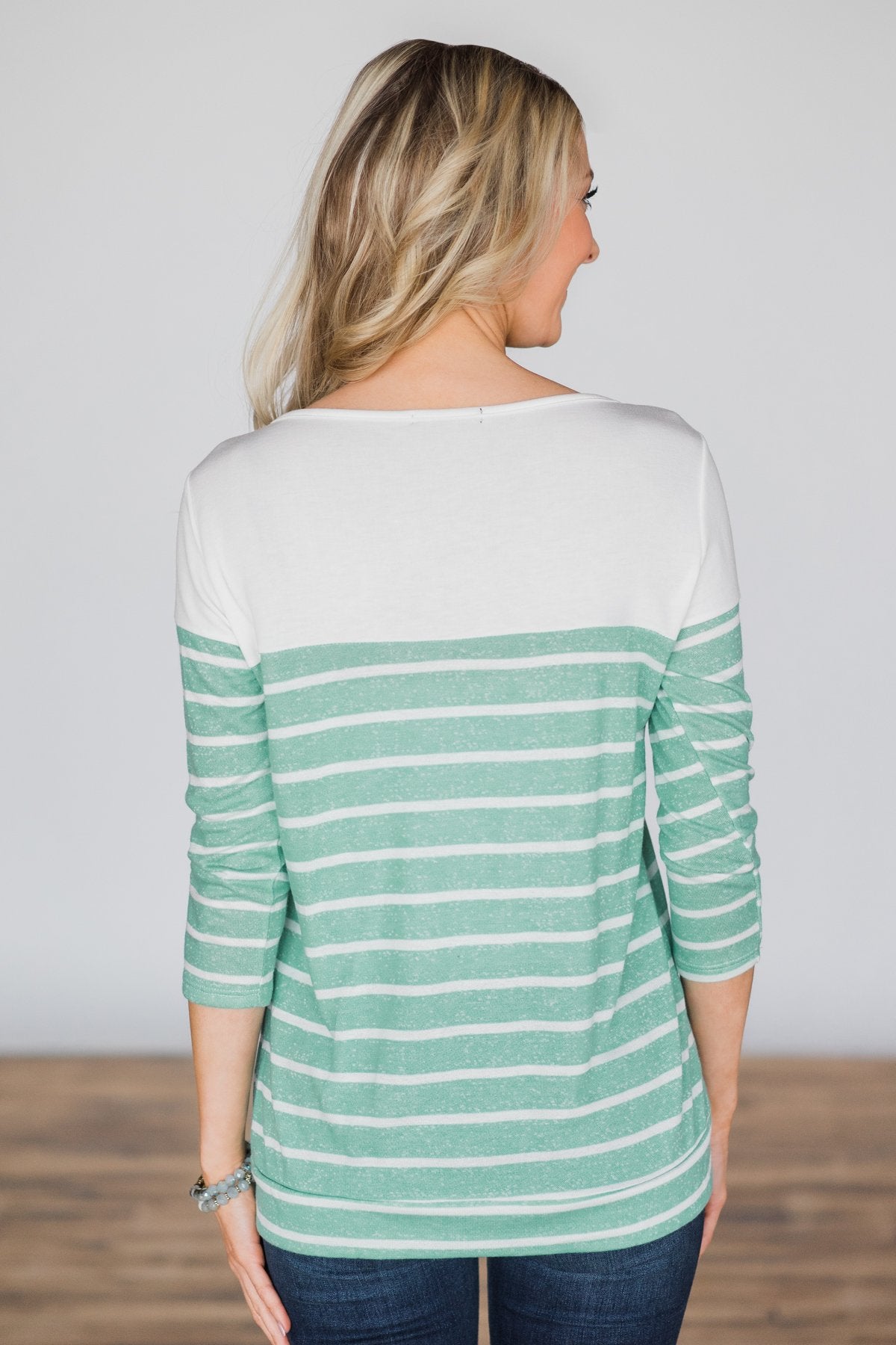 Beautiful in Buttons Striped Top ~ Mint
