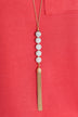 Adjustable Beaded Tassel Necklace- White Marble