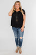 Polka Dot Cinched Tie Sleeve Top- Black