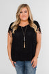 Polka Dot Cinched Tie Sleeve Top- Black