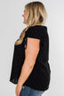 Polka Dot Cinched Tie Sleeve Top- Black