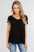 Polka Dot Cinched Tie Sleeve Top- Black