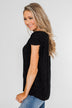 Polka Dot Cinched Tie Sleeve Top- Black