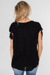 Polka Dot Cinched Tie Sleeve Top- Black
