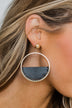 Half Circle Black Leather Hoop Earrings- Gold