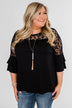 Right Beside Me Lace & Ruffles Top- Black