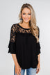 Right Beside Me Lace & Ruffles Top- Black
