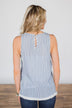 It Gets Sweeter Baby Blue Striped Tank Top
