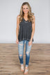 Cherished Moment Lace Tank - Charcoal