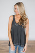 Cherished Moment Lace Tank - Charcoal
