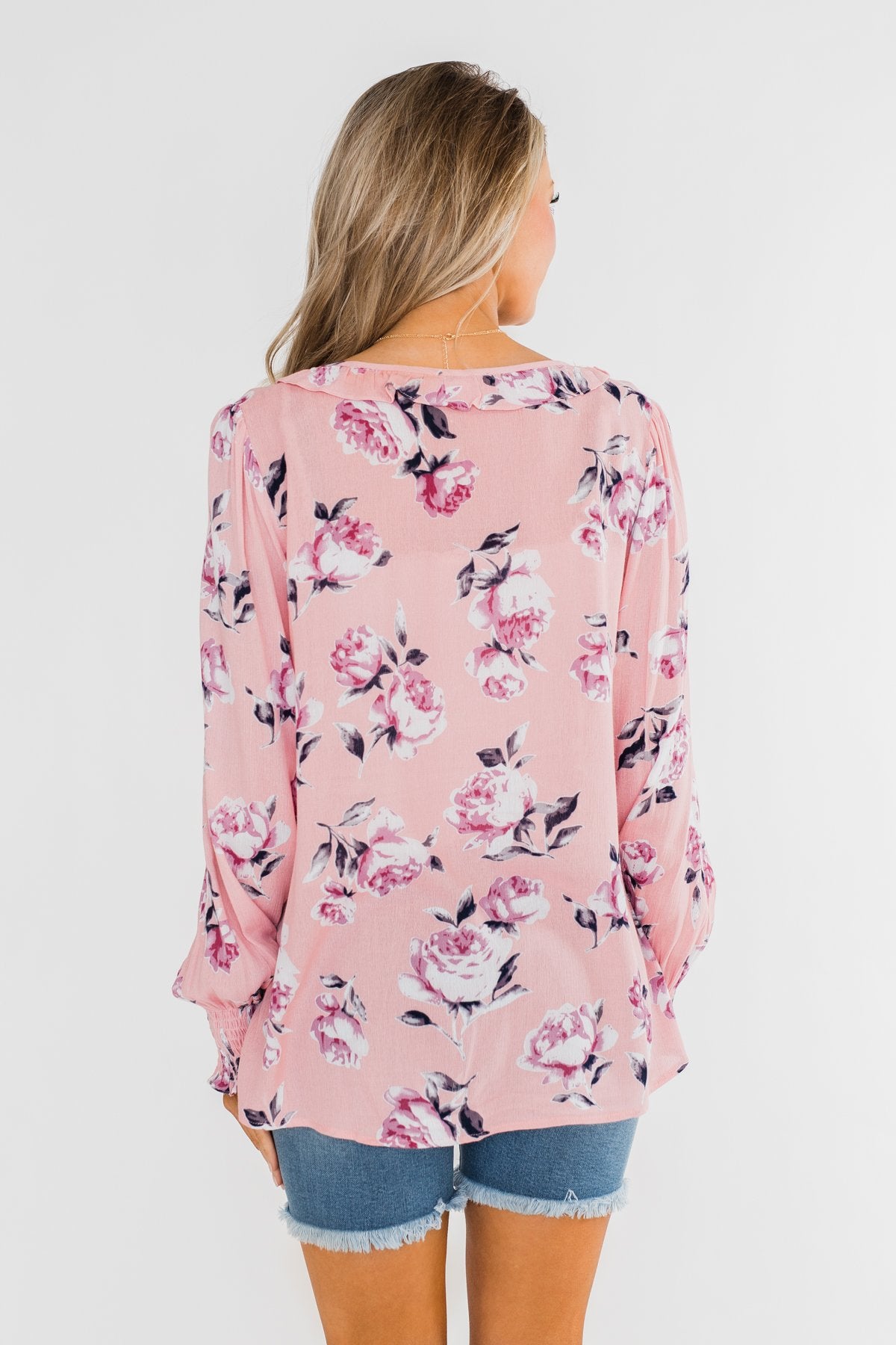 Count Your Blessings Floral Blouse- Blush