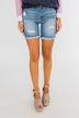 Celebrity Pink Frayed Hem Bermuda Shorts- Light Wash
