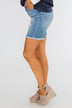 Celebrity Pink Frayed Hem Bermuda Shorts- Light Wash