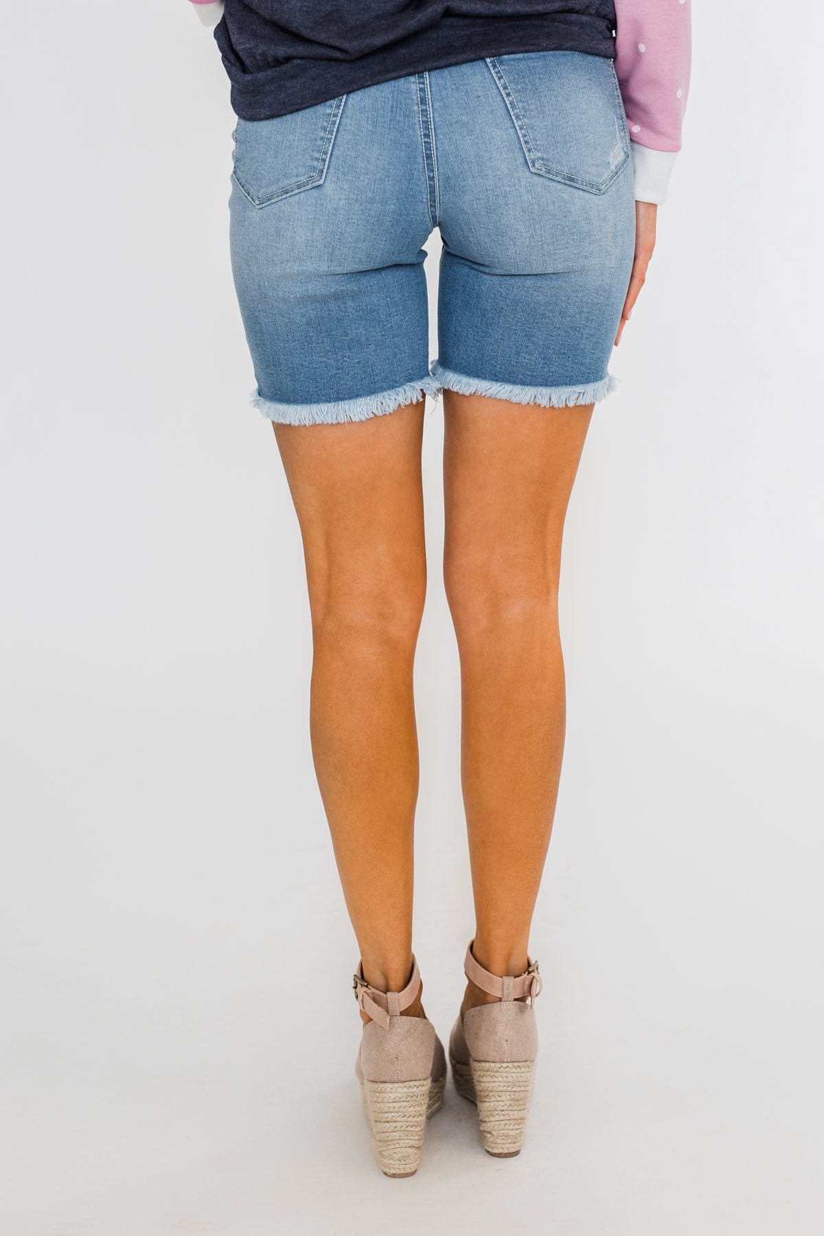 Celebrity Pink Frayed Hem Bermuda Shorts- Light Wash