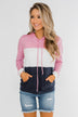 Come With Me Polka Dot Color Block Hoodie- Pink & Navy