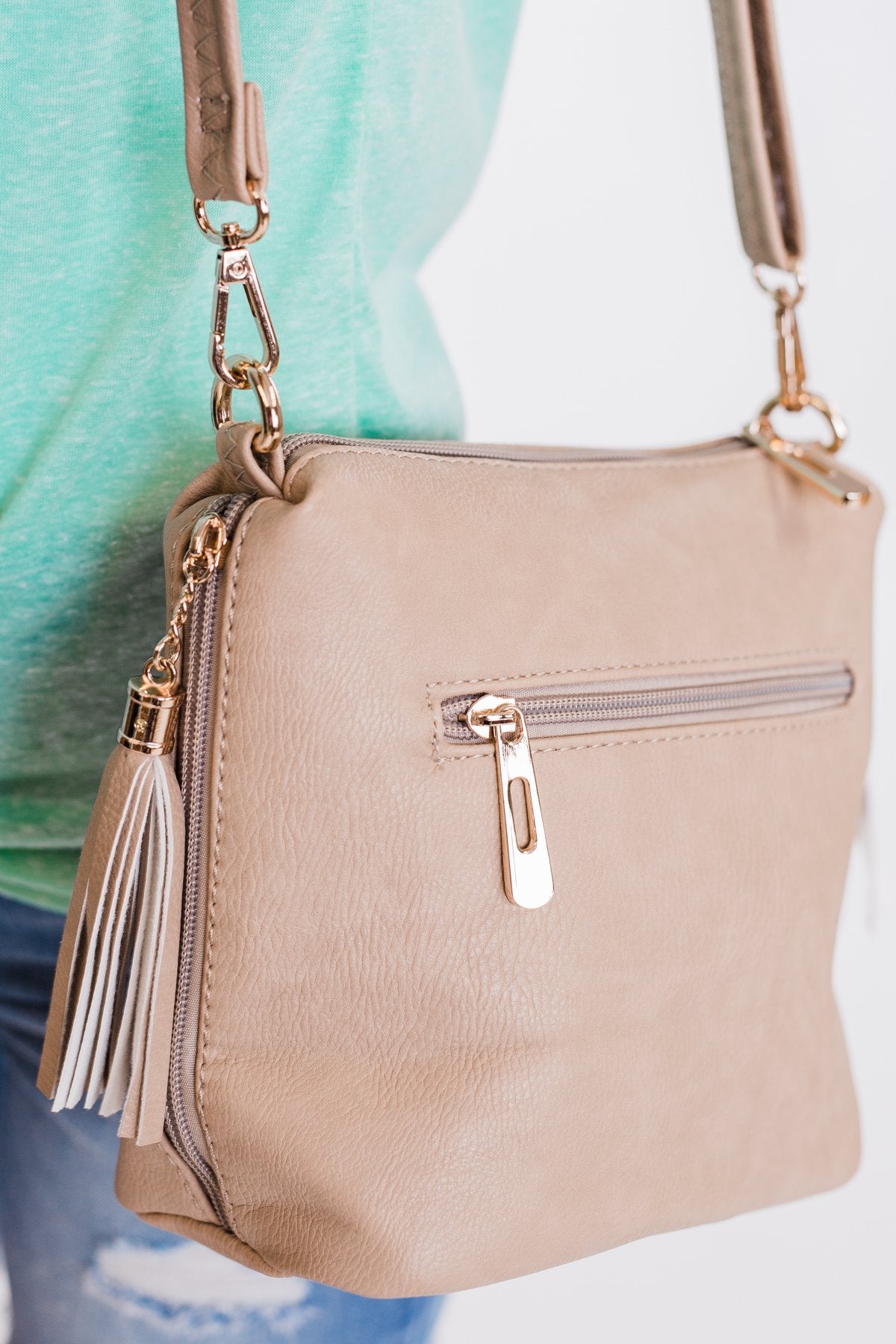 Side Zipper & Tassel Purse- Light Beige