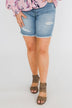 Celebrity Pink Frayed Hem Bermuda Shorts- Light Wash