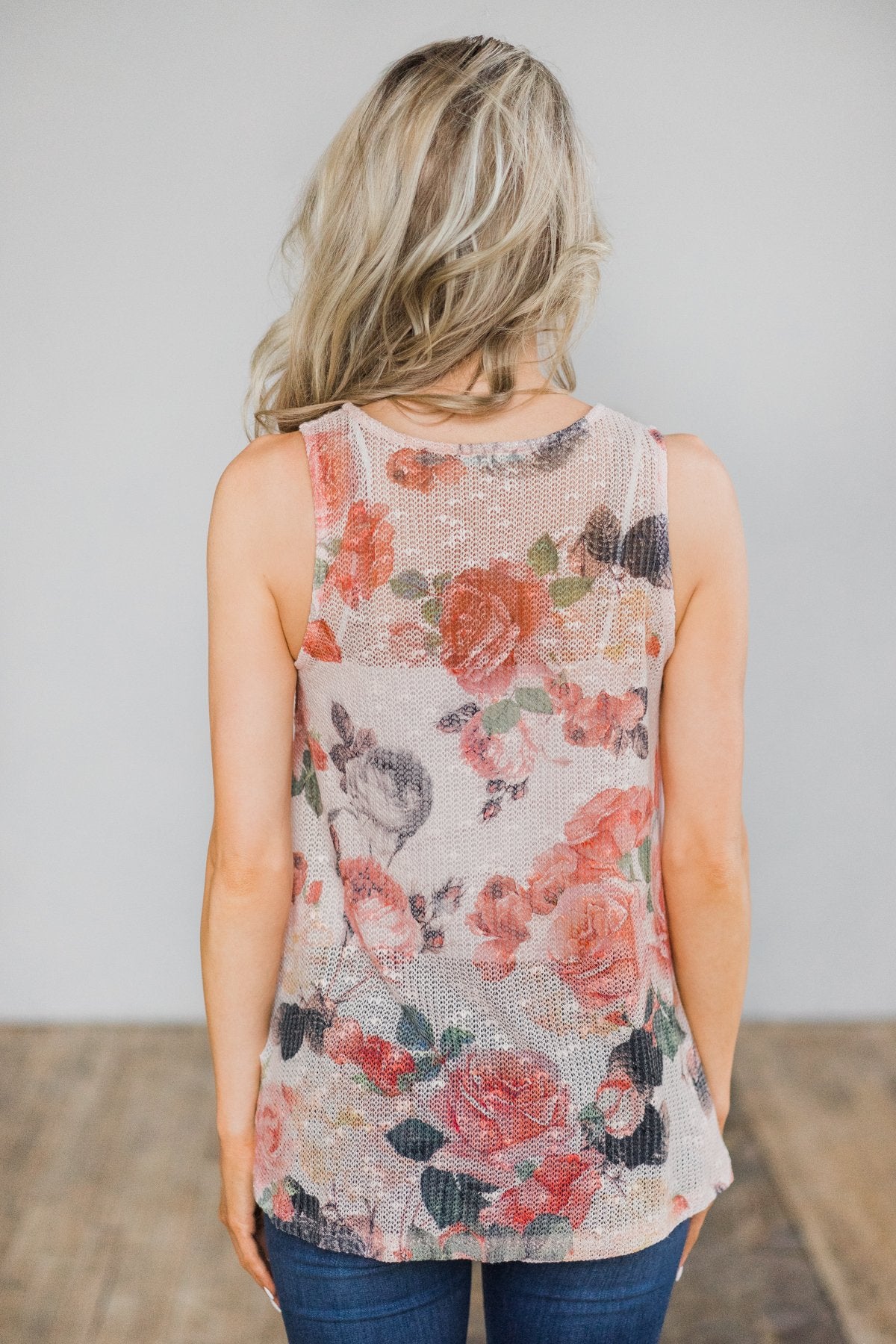 Knit Floral Tank Top- Pink