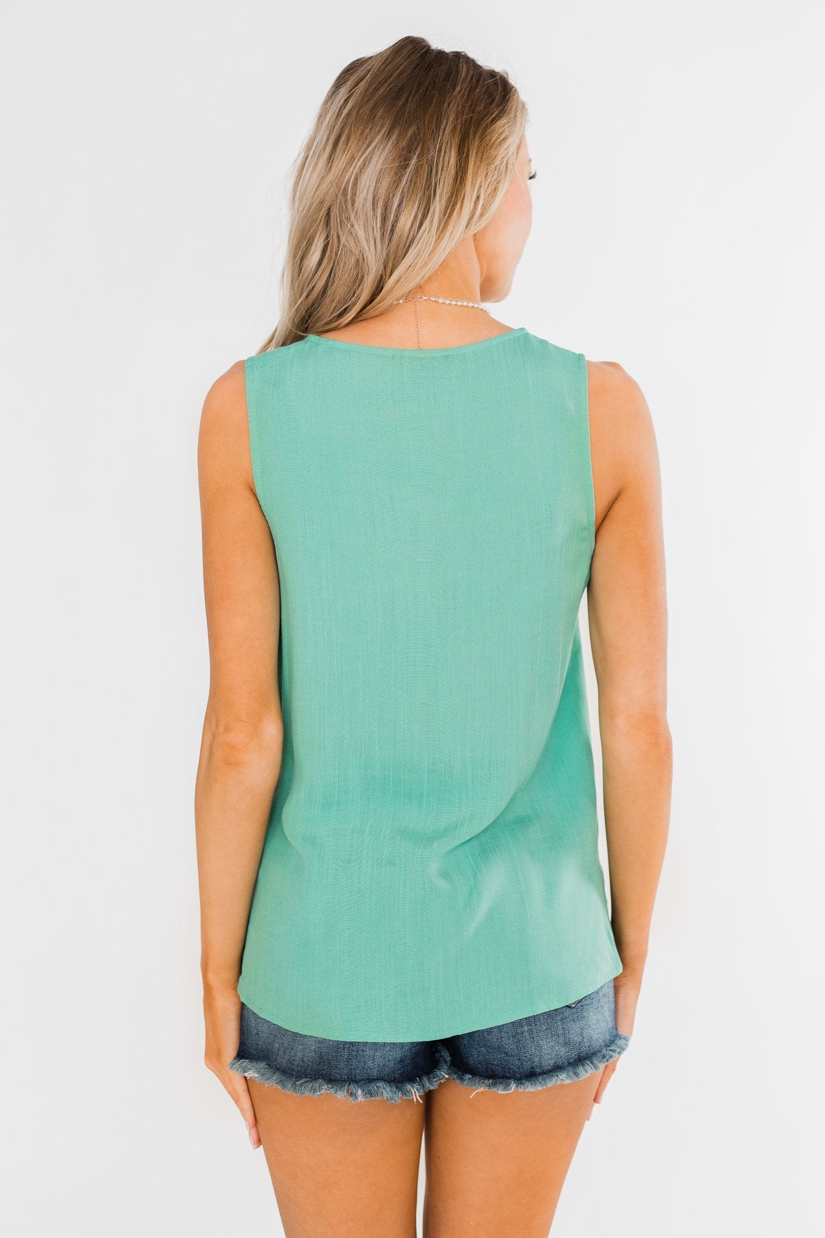 Meant To Be Mine Button Tank Top- Mint Blue