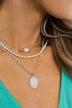 3 Tier Pearl & Oval Pendant Necklace- Rose Gold
