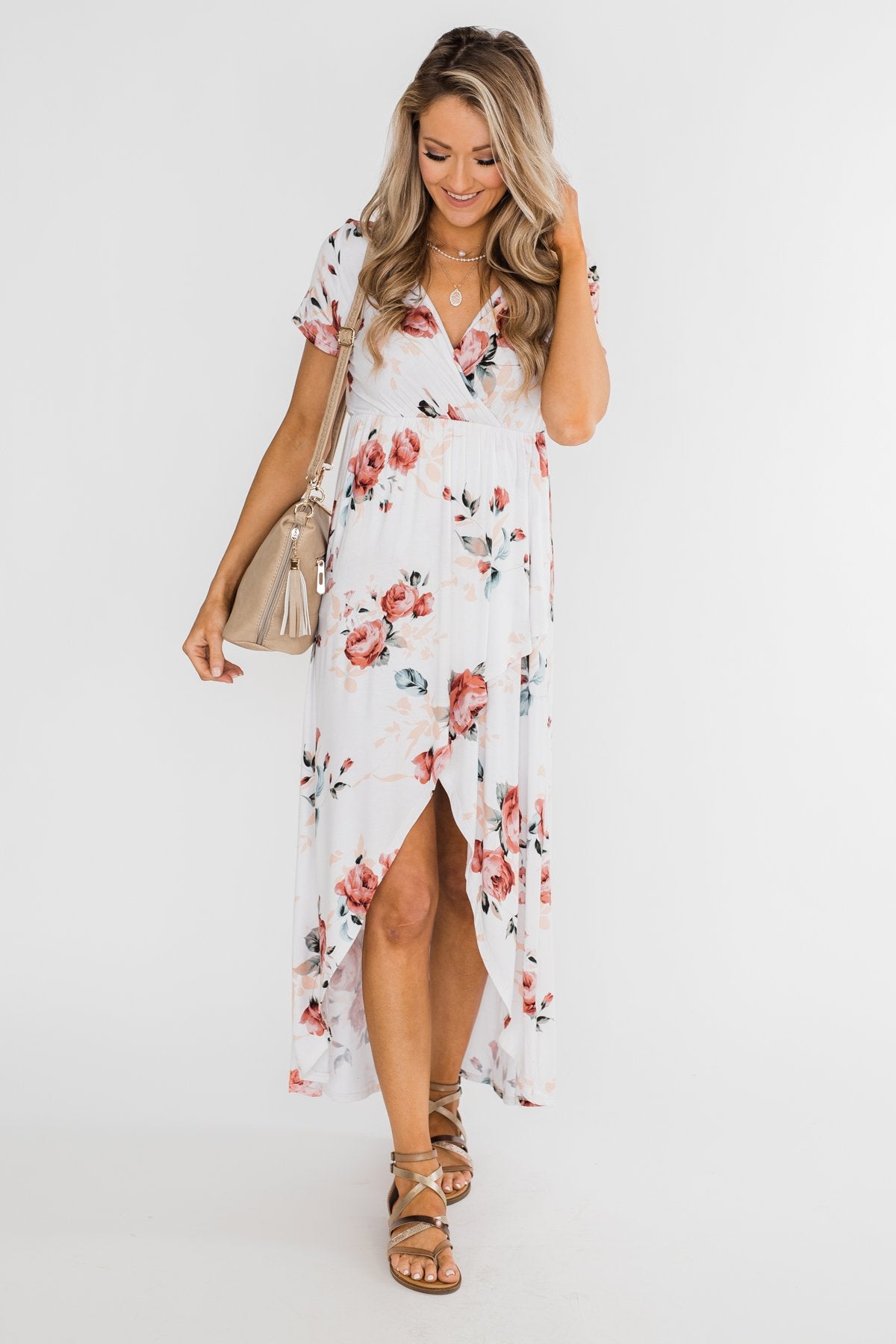 Promise To Keep Hi-Low Floral Maxi Dress- Ivory
