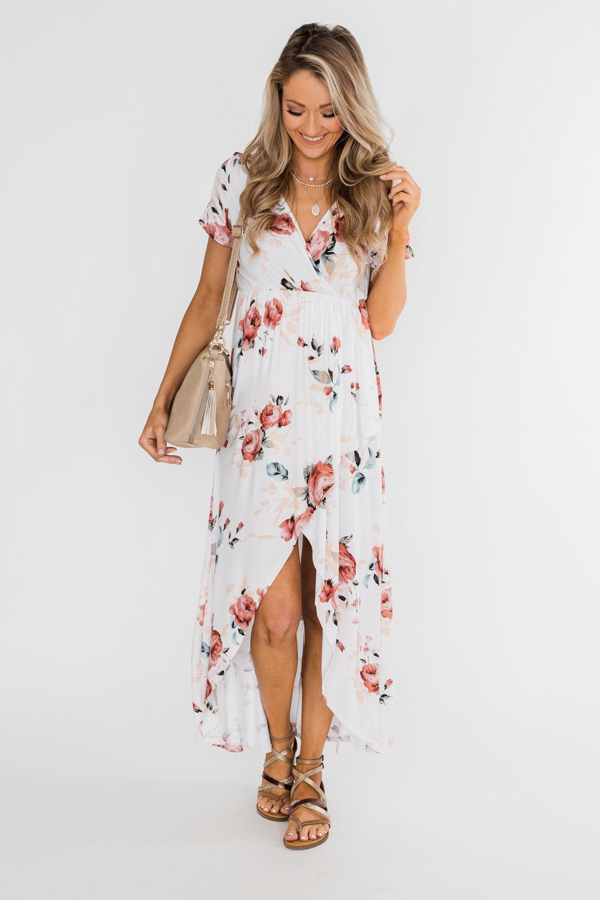 Promise To Keep Hi-Low Floral Maxi Dress- Ivory