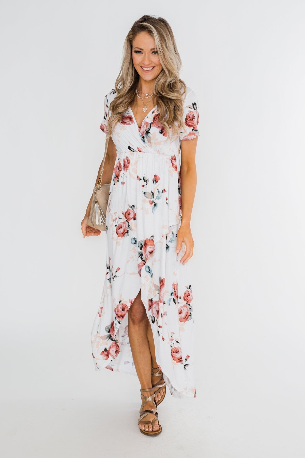 Promise To Keep Hi-Low Floral Maxi Dress- Ivory