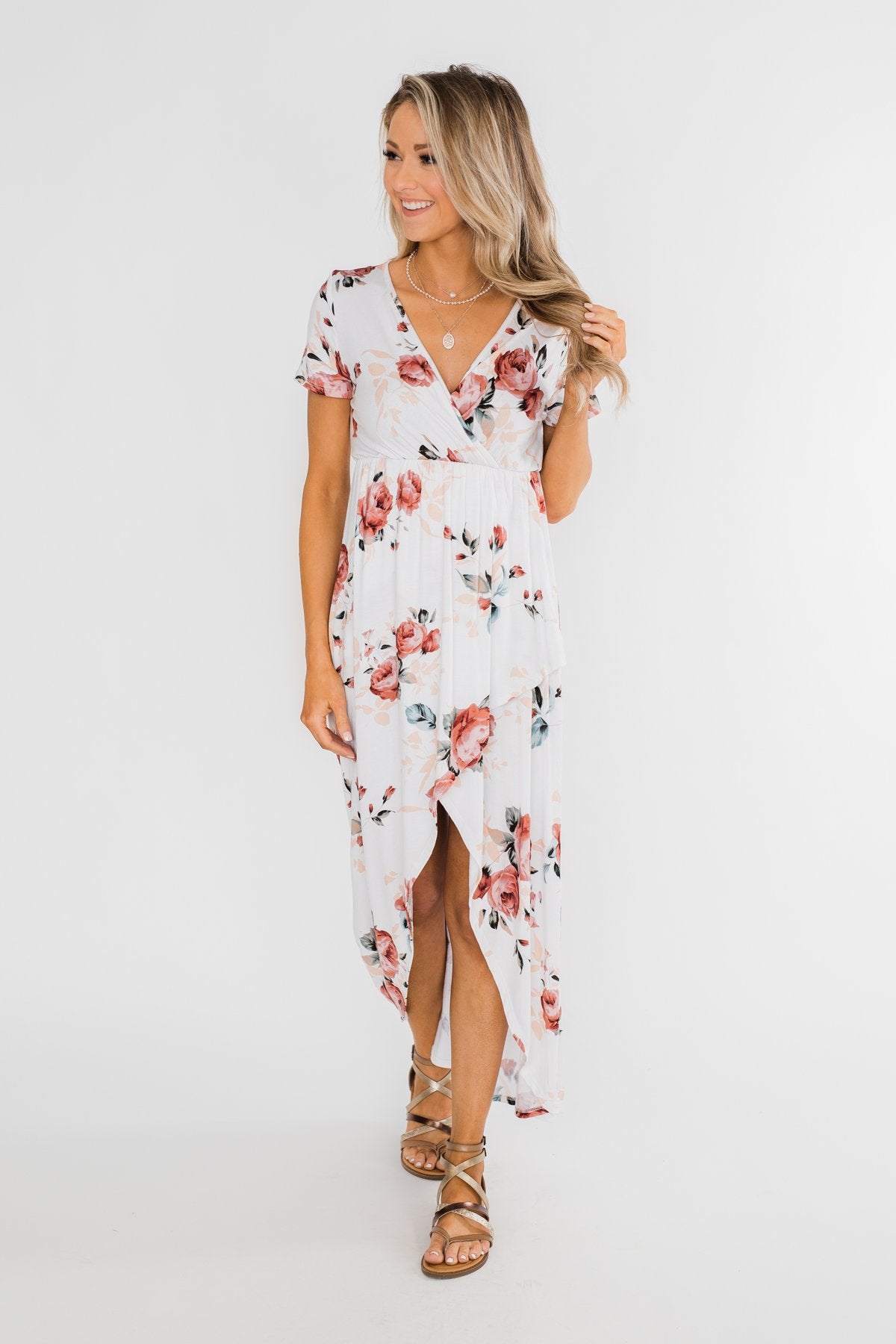 Promise To Keep Hi-Low Floral Maxi Dress- Ivory