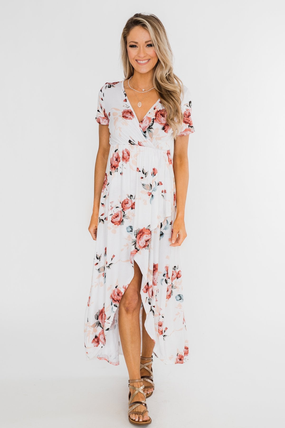 Promise To Keep Hi-Low Floral Maxi Dress- Ivory
