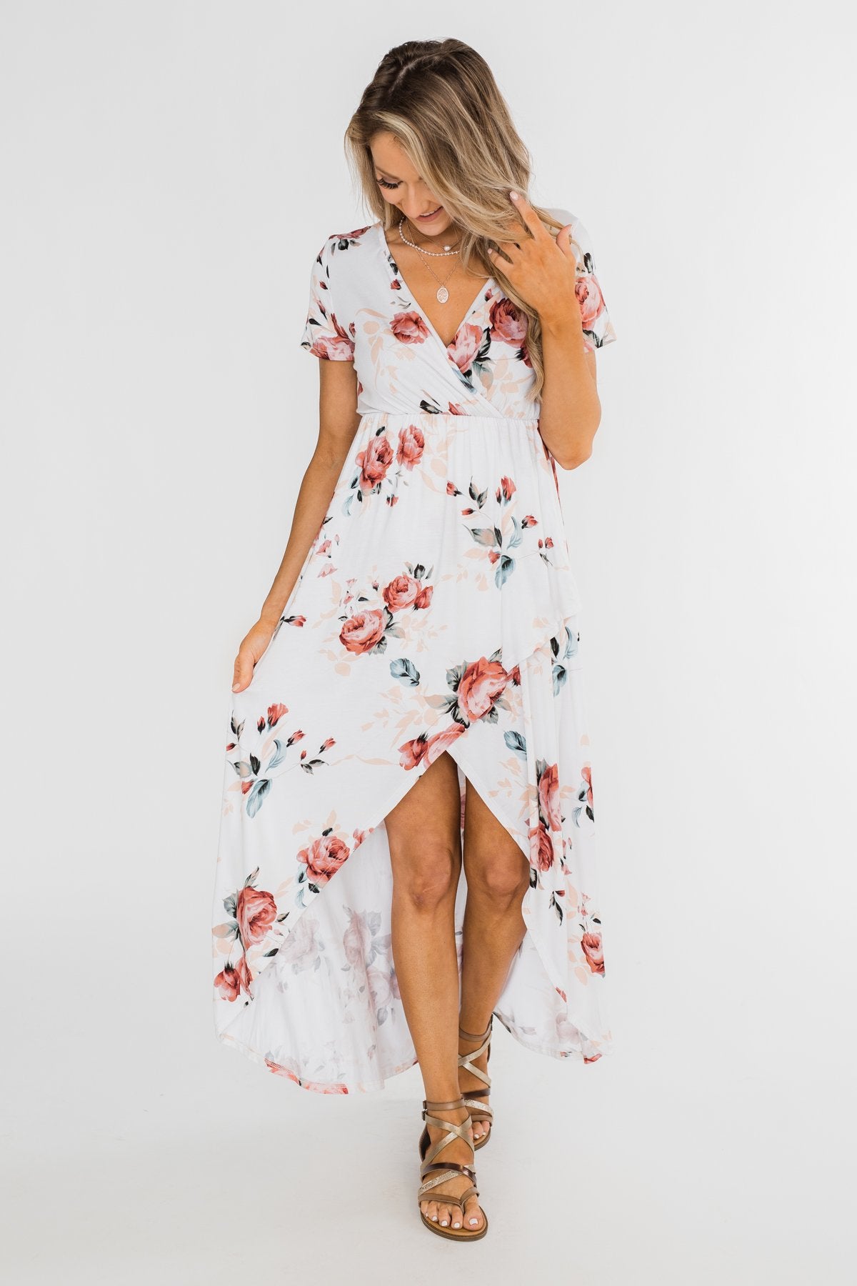 Promise To Keep Hi-Low Floral Maxi Dress- Ivory